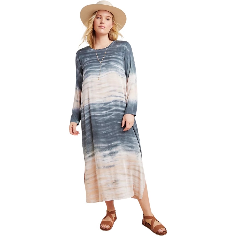 Anthropologie Dolan Left Coast Trina Tie-Dye Midi Dress Gray White Boho Size XS